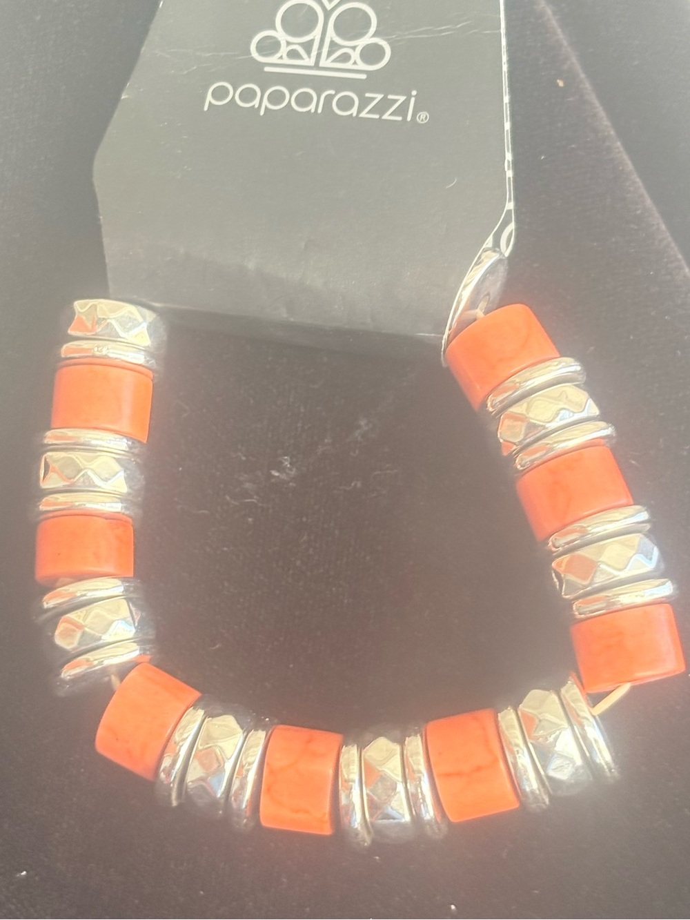 paparazzi Bright Orange Beaded & Silver Accent Stretch Bracelet